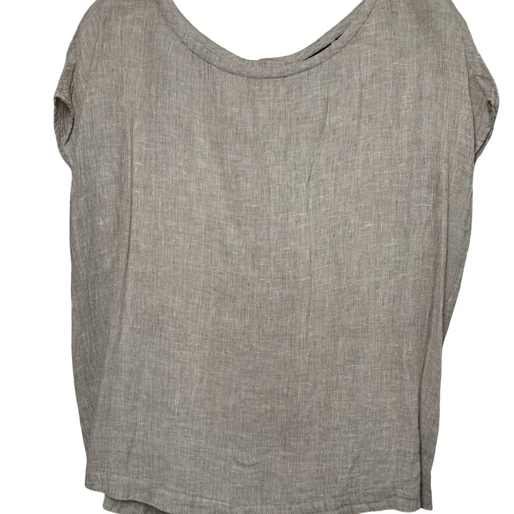 Tahari 100% Linen Beige Boho Y2K Minimalist Top M - Picture 3 of 5